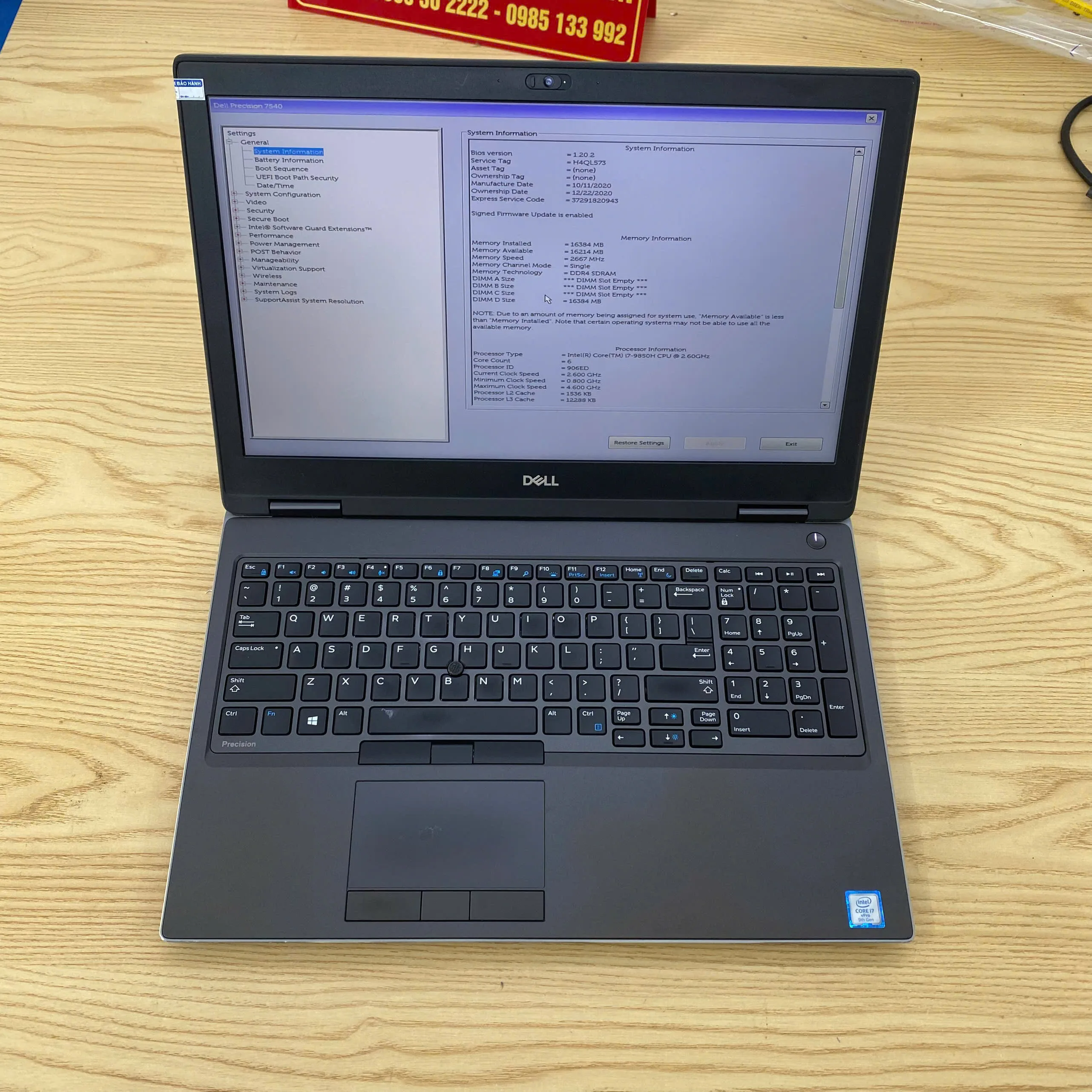 Dell Precision 7540 i7-9850H Ram 16GB/ 512GB SSD/ NVIDIA Quadro T1000