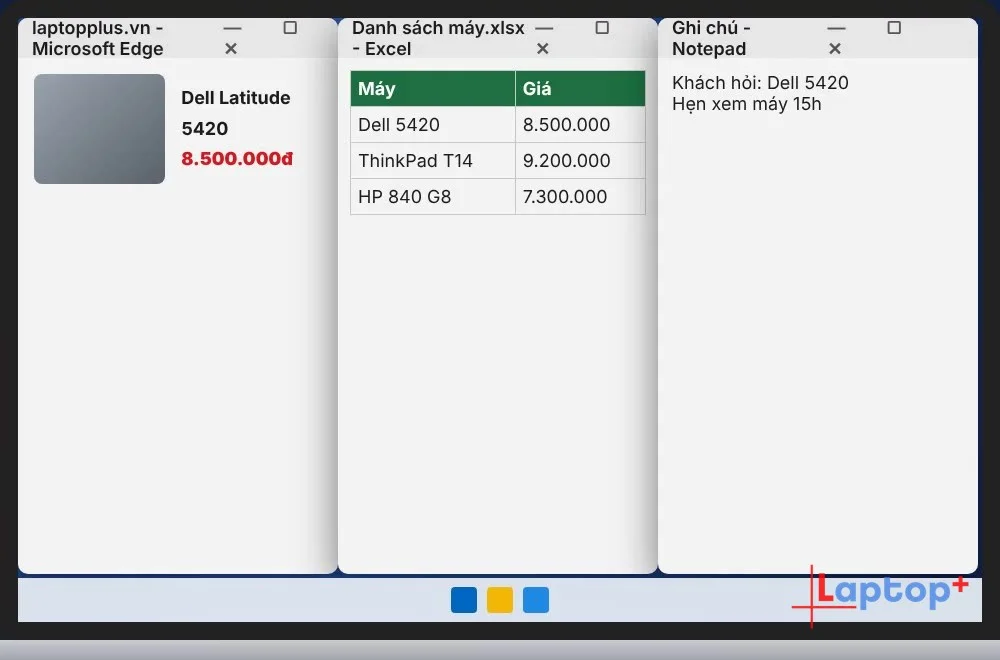 Bố cục 3 cột trên Windows 11: web, Excel, ghi chú