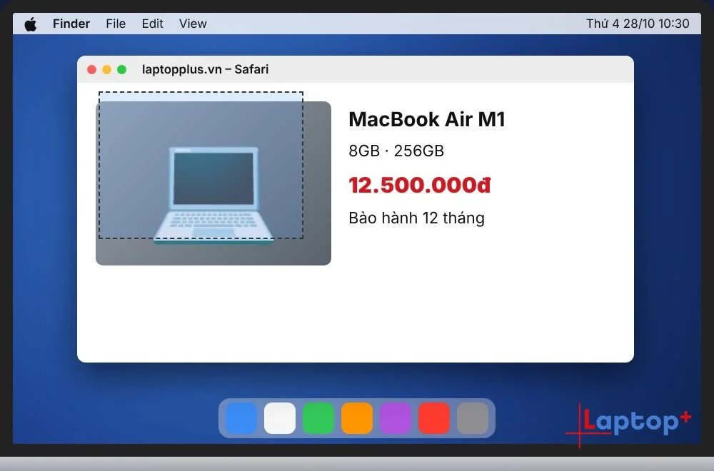 Kéo chọn vùng chụp màn hình MacBook bằng Command + Shift + 4