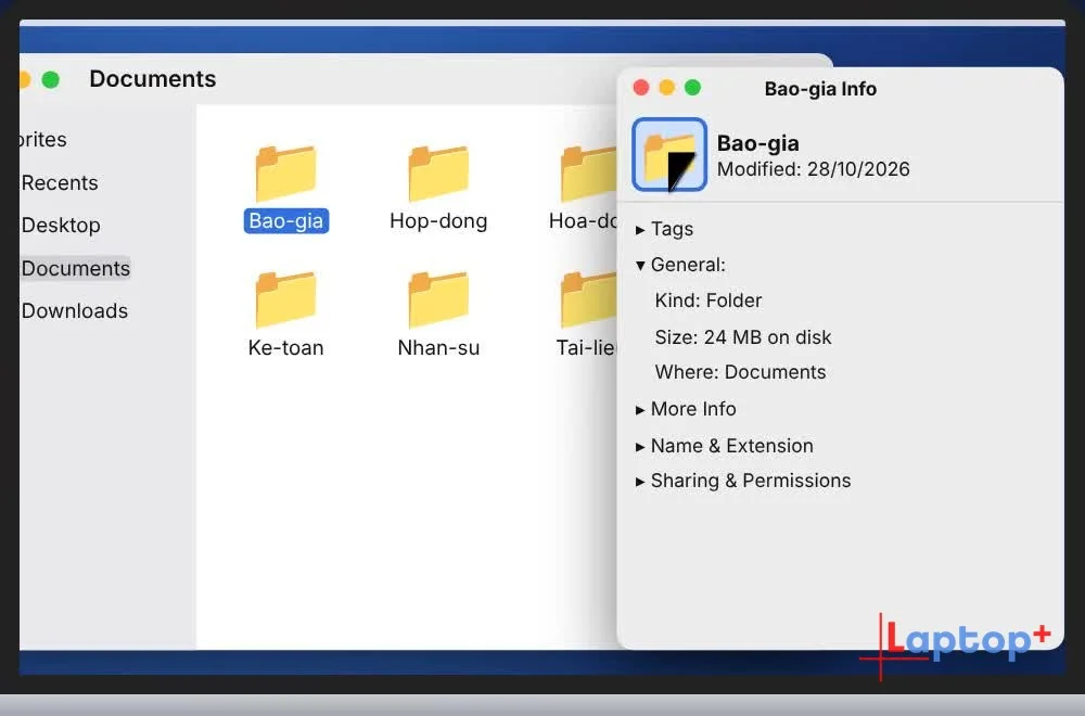 Chọn biểu tượng nhỏ góc trên bảng Get Info