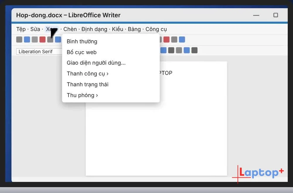 Bấm menu Xem trong LibreOffice Writer
