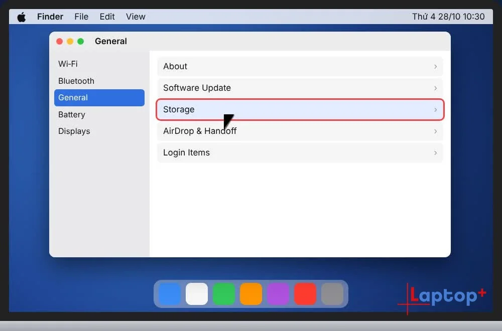 Mục General > Storage trong System Settings trên MacBook
