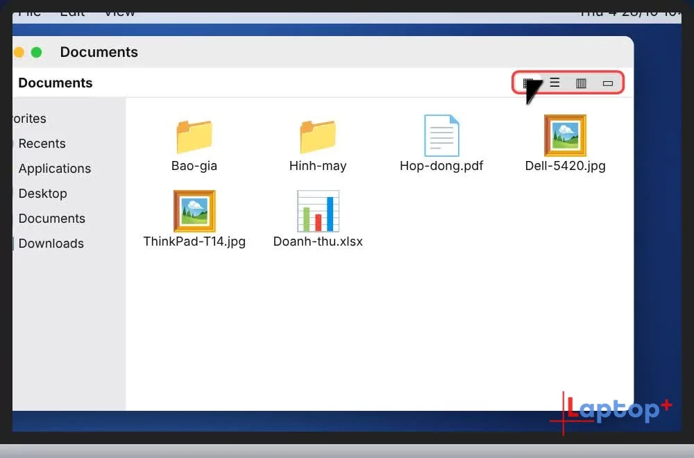 Finder trên MacBook ở kiểu xem Icon