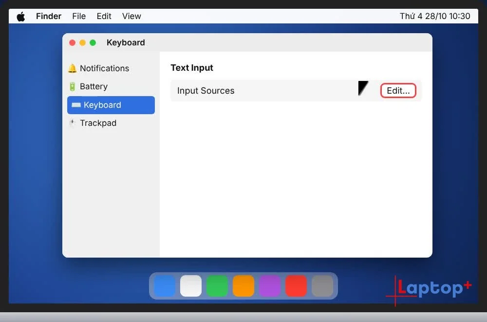 System Settings Keyboard, mục Text Input trên MacBook