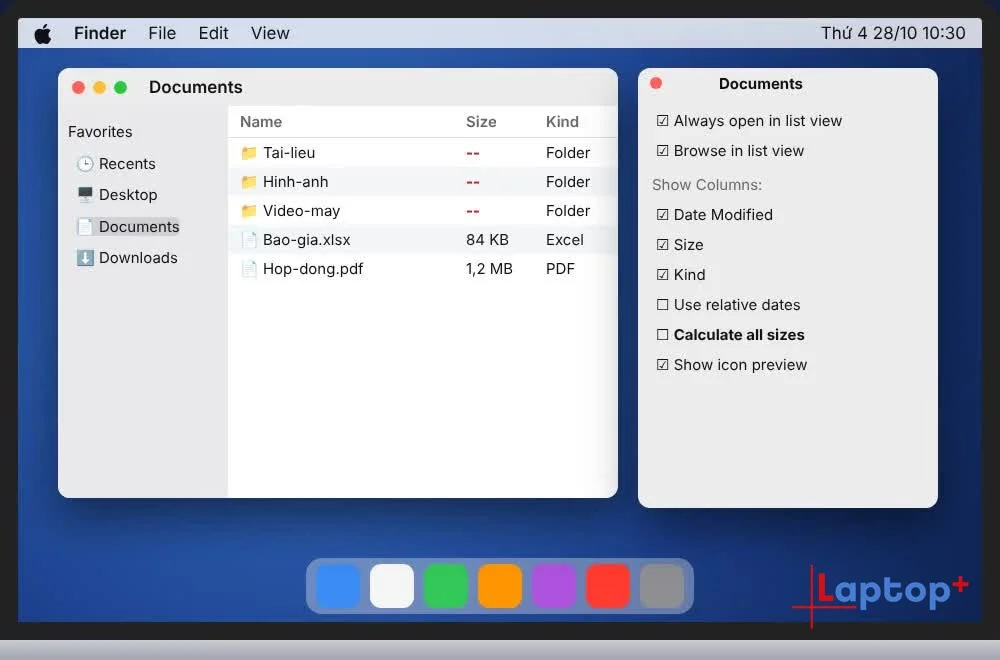 Bấm Command J mở View Options trong Finder