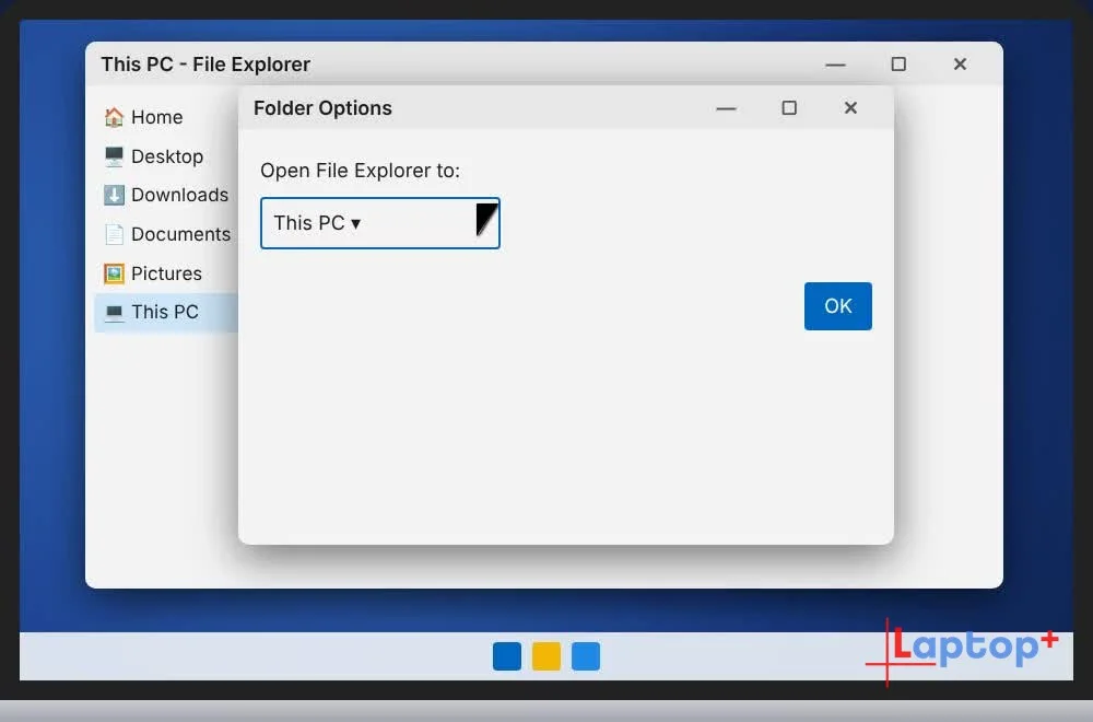 Folder Options chọn Open File Explorer to This PC