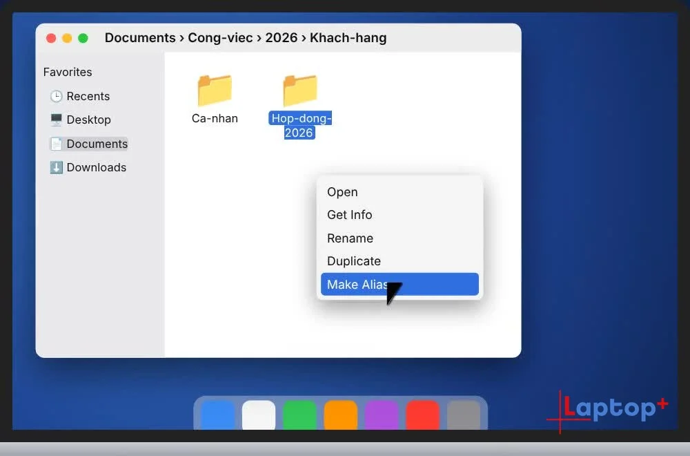 Chuột phải chọn Make Alias trên MacBook