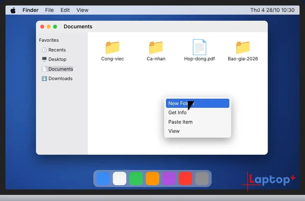 Chuột phải chọn New Folder trên MacBook