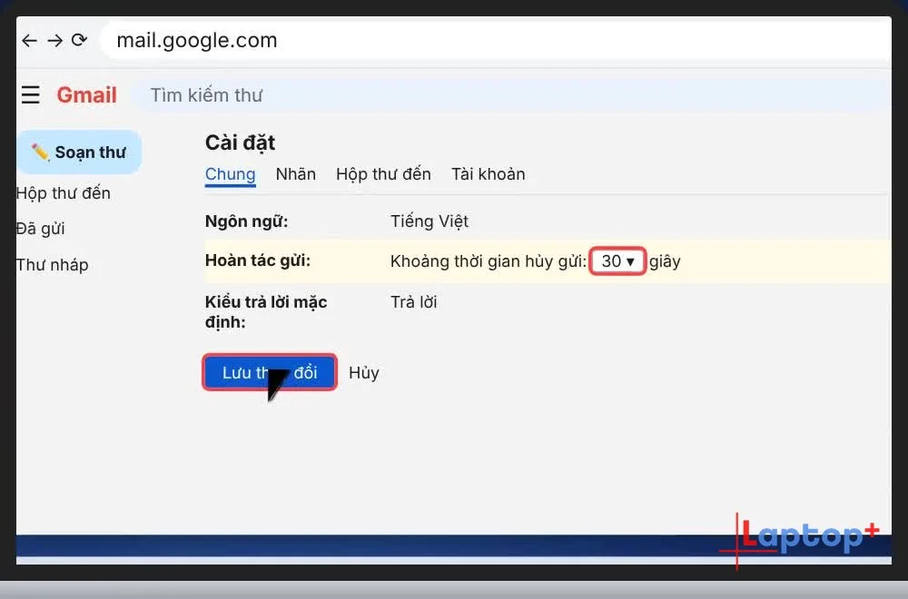 Bấm Lưu thay đổi cuối trang Cài đặt Gmail