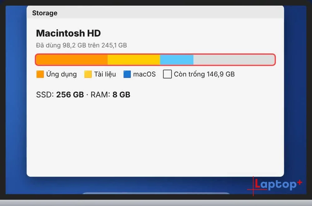 Mục Storage hiển thị dung lượng ổ cứng MacBook