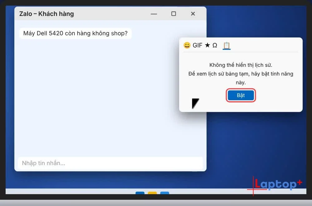 Bấm Win + V và bấm Bật lịch sử bảng tạm