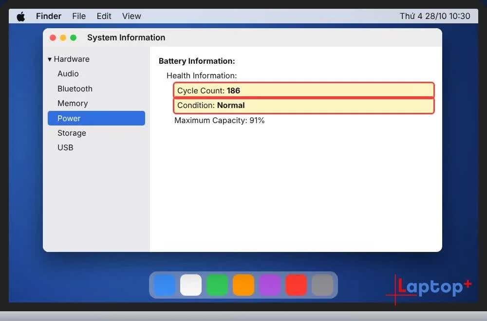 Cycle Count và Condition pin trong System Information trên MacBook